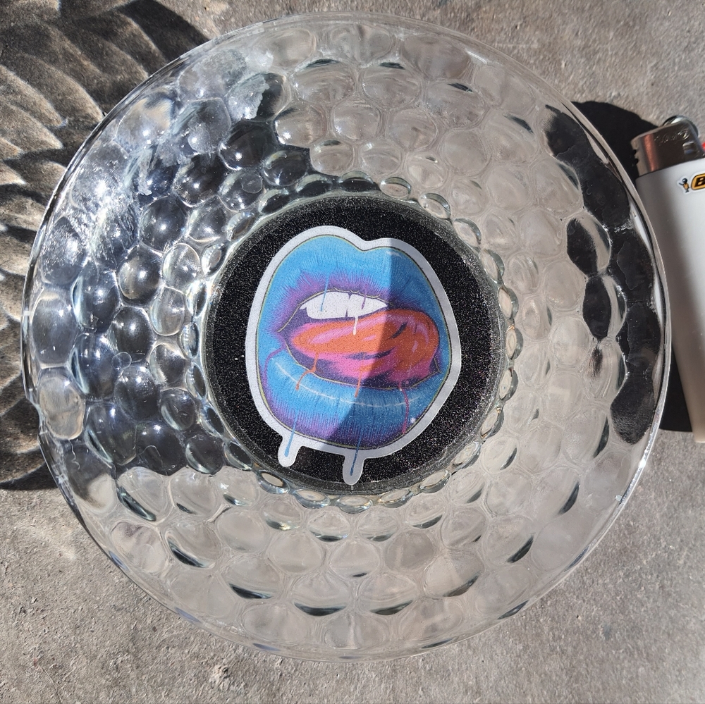 Glass Incense Holder with Blue Lips Hand Decorated Smudge Stick Sage